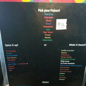 Ice Cube - Menu of snow cone syrup flavors and the variety of toppings available. Toppings start at $1. Basic snow cone (no toppings) is $3. - Desserts Near Me - HARLINGEN, Texas Ice Cube - Menu of snow cone syrup flavors and the variety of toppings available. Toppings start at $1. Basic snow cone (no toppings) is $3. - Desserts Near Me - HARLINGEN, Texas