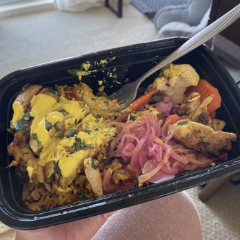 Za'atar - Chicken Rice Bowl (but a few bites in, oops) - Mediterranean Near Me - San Francisco, California