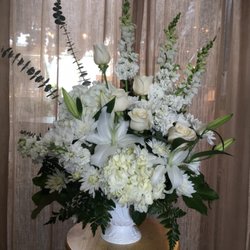 Flower Gallery - Sympathy all white Urn Arrangement for the Service