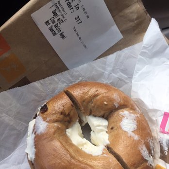 Dunkin' - Cream cheese everywhere. All over wrapper, all over bag, smeared all over outside of bagel. - Coffee & Tea Near Me - Massapequa, New York Dunkin' - Cream cheese everywhere. All over wrapper, all over bag, smeared all over outside of bagel. - Coffee & Tea Near Me - Massapequa, New York