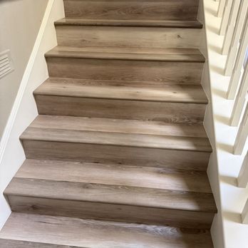 Love Home Floor - The staircase going up was not a fan of having white peeking out from under each step. - Flooring Near Me - Santa Ana, California