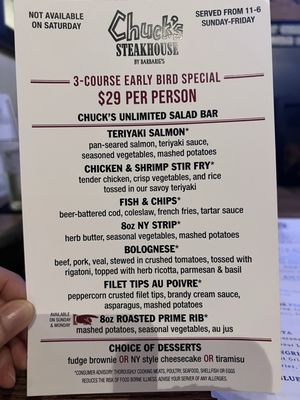 Menu photo 1 Chuck's Steak House Danbury, CT