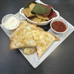 Tavern 52 - It is Chicken Quesadillas and nacho chips with salsa and sour cream.
