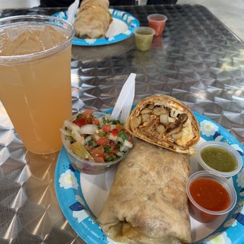 El Burrito Mexicano - Chorizo breakfast burrito  Cantaloupe water - Mexican Near Me - Nashville, Tennessee