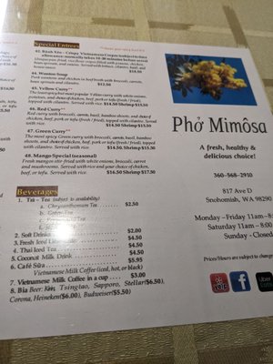 Menu photo 2 Pho Mimosa Snohomish, WA