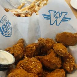 Wild Wing - Dry All Dressed and Garlic Parmesan (Gar Par) fries --- these wings are HUGE!