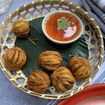 Wayla - Moo Sarong- crispy noodles wrapped around meatballs with sweet chili sauce - Thai Near Me - New York, New York Wayla - Moo Sarong- crispy noodles wrapped around meatballs with sweet chili sauce - Thai Near Me - New York, New York