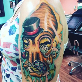 Iron Quill Tattoo - The finished fancy cuttlefish tattoo. - Tattoo Near Me - Madison, Wisconsin Iron Quill Tattoo - The finished fancy cuttlefish tattoo. - Tattoo Near Me - Madison, Wisconsin