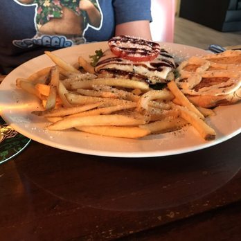 Angry Goldfish Pub And Eatery - Bruschetta Chicken Sandwich with Fries - Pubs Near Me - Des Moines, Iowa Angry Goldfish Pub And Eatery - Bruschetta Chicken Sandwich with Fries - Pubs Near Me - Des Moines, Iowa