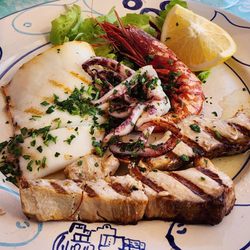 Coco - Mixed Seafood Grill with red prawn, calamari, octopus, and sword fish.