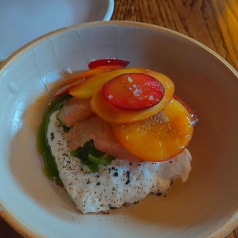 Toro - Burrata with various fruits and lovage - Tapas Bars Near Me - Boston, Massachusetts Toro - Burrata with various fruits and lovage - Tapas Bars Near Me - Boston, Massachusetts