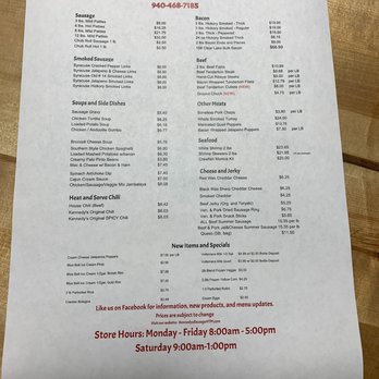 Kennedy's Sausage - Current price list as of 11-7-20 - Meat Shops Near Me - Santo, Texas