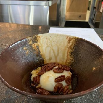 Michael Warring - Polenta with poached egg and candied pecans. - New American Near Me - Vallejo, California