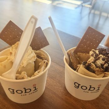 Gobi Ice Cream - Left: salted caramel with coffee ice cream and our friend got I think was the Choco Overload. - Desserts Near Me - Cerritos, California