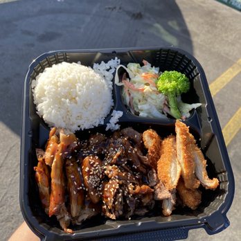 Katsuyaki - Chicken + Beef + Chicken Katsu Plate - Japanese Near Me - Costa Mesa, California