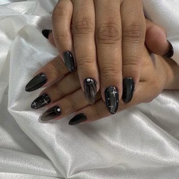 CC moon Nails Spa - Gel X nail fill with CatEye and Sheer Black Nail Polish - Nail Salons Near Me - Chino, California
