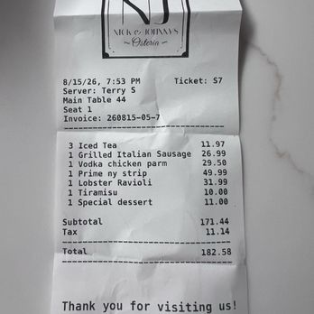 Nick & Johnny's Osteria - Note the price on the steak - Bars Near Me - Juno Beach, Florida Nick & Johnny's Osteria - Note the price on the steak - Bars Near Me - Juno Beach, Florida