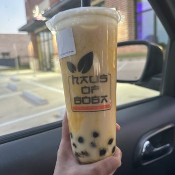 Haus Of Boba - 2nd trip here. This time I tried the Passion Fruit Milk Tea-Green. 50% standard sugar, black pearl. This one is good too. - Coffee & Tea Near Me - Sachse, Texas Haus Of Boba - 2nd trip here. This time I tried the Passion Fruit Milk Tea-Green. 50% standard sugar, black pearl. This one is good too. - Coffee & Tea Near Me - Sachse, Texas