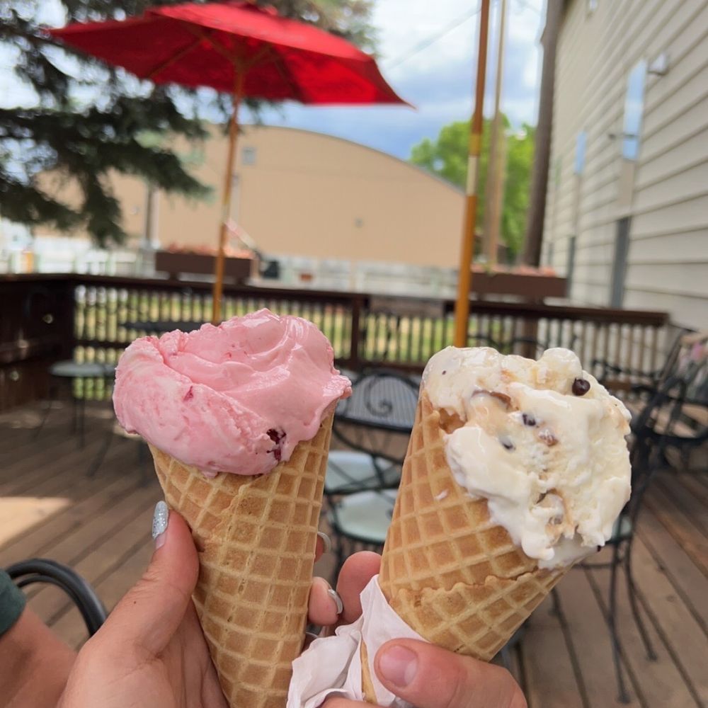 Lollypops - Strawberry ice cream on a waffle cone and chocolate chip salted caramel ice cream on a waffle cone. - Ice Cream & Frozen Yogurt Near Me - Saratoga, Wyoming Lollypops - Strawberry ice cream on a waffle cone and chocolate chip salted caramel ice cream on a waffle cone. - Ice Cream & Frozen Yogurt Near Me - Saratoga, Wyoming
