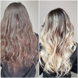 Specialty blonde balayage with an ice beige tone.