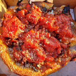 Blue Line Pizza - Sausage and mushroom deep dish pizza