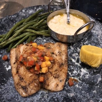 Hook & Barrel - Grilled Mahi with mango salsa, Adluh Grits, Haricot Verts.  The grits were amazing - Seafood Near Me - Myrtle Beach, South Carolina