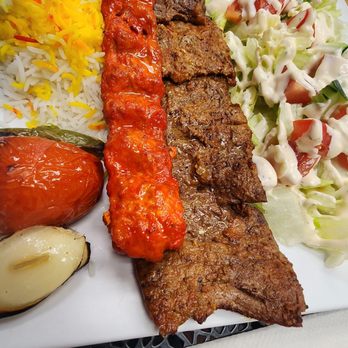 Soltani Restaurant - Hubby ordered the filet mignon and chicken . Half rice half salad. Grilled vegies. - Persian/Iranian Near Me - Santa Ana, California Soltani Restaurant - Hubby ordered the filet mignon and chicken . Half rice half salad. Grilled vegies. - Persian/Iranian Near Me - Santa Ana, California