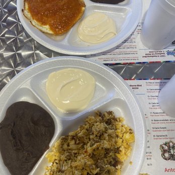 Panaderia Channy - Authentic Guatemalan Breakfast  Huevos con chorizo, beans and cream Huevos rancheros - Latin American Near Me - Lawndale, California