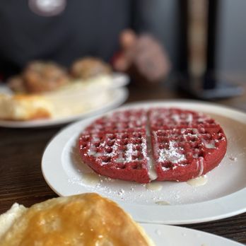 Gritz Brunch Bar - Red velvet waffle. It was pretty good. - Breakfast & Brunch Near Me - Douglasville, Georgia Gritz Brunch Bar - Red velvet waffle. It was pretty good. - Breakfast & Brunch Near Me - Douglasville, Georgia