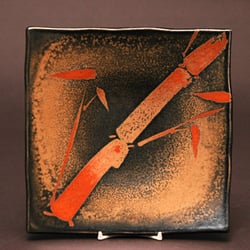 Fireborn Studios - Platter with shino glaze and brushwork.