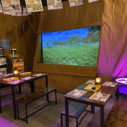 Dinosaur Outpost - Little one's dinosaur drawings are projector on the big screen
