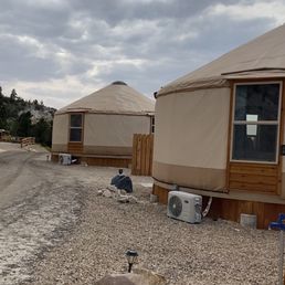Yurts at the top of the hill.