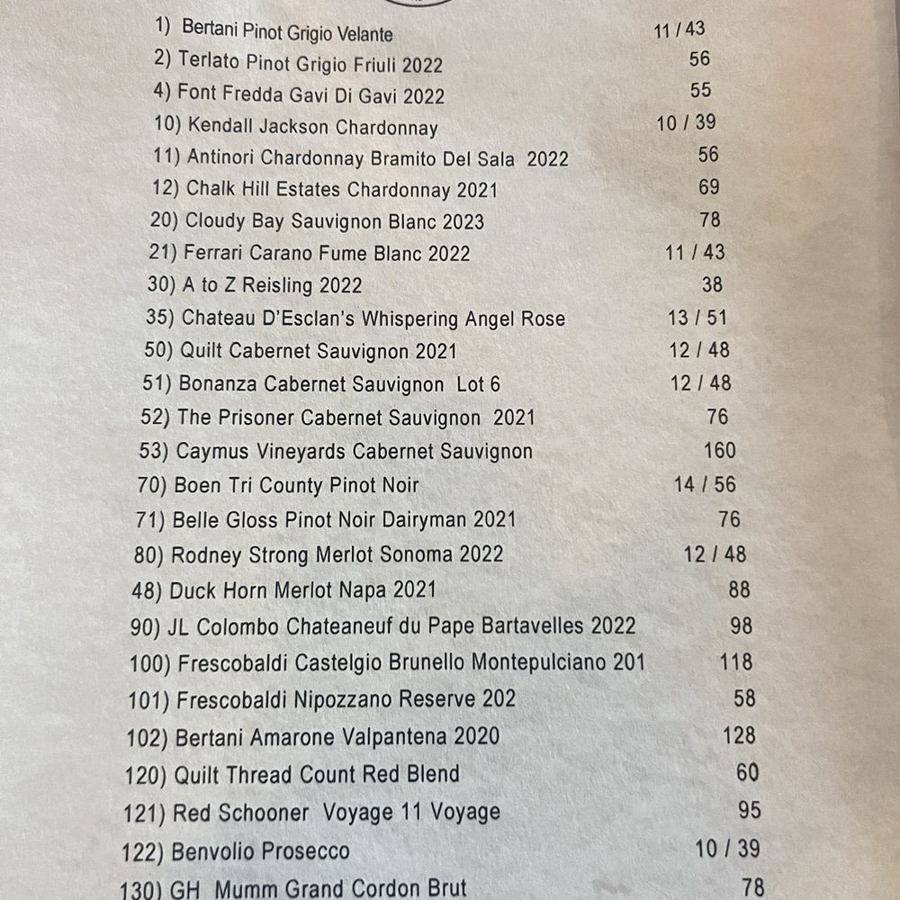 Alexander's - Wine Menu - Steakhouses Near Me - Ormond Beach, Florida