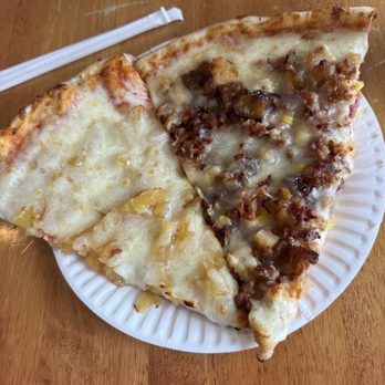 Bruno's Pizzeria - Hawaiin (left) Campesino (right) Hawaiin had chicken and pineapple, the other pizza had chicken, bacon, plantains, and corn. Amazing!!! - Pizza Near Me - Elizabeth, New Jersey Bruno's Pizzeria - Hawaiin (left) Campesino (right) Hawaiin had chicken and pineapple, the other pizza had chicken, bacon, plantains, and corn. Amazing!!! - Pizza Near Me - Elizabeth, New Jersey