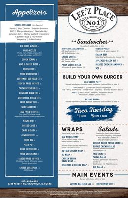 Menu photo 2 Lee'z Place Bar & Grill Sandwich, IL Menu photo 2 Lee'z Place Bar & Grill Sandwich, IL