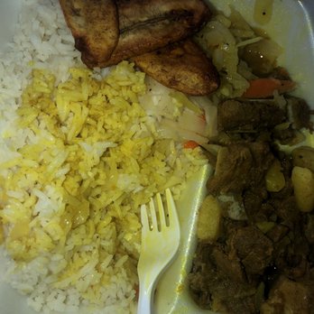 Jaggie's Restaurant - Curry goat, white rice, steam cabbage and plantain. - Caribbean Near Me - Philadelphia, Pennsylvania