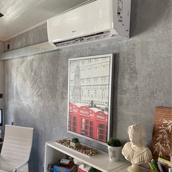 Rey's Air Solution - After install on stucco wall in sunroom. Flashing cover for lines to unit in lieu of rear access as we have bathrooms on the other side. - Heating & Air Conditioning/HVAC Near Me - West Sacramento, California