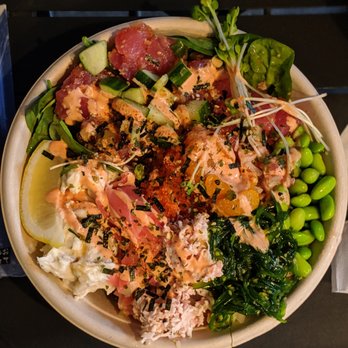 Poke Dondon - This is my half salad, half brown rice, spicy tuna, lomi lomi, crab salad, almost all the toppings, spicy mayo and furikake seasoning! - Poke Near Me - Seattle, Washington Poke Dondon - This is my half salad, half brown rice, spicy tuna, lomi lomi, crab salad, almost all the toppings, spicy mayo and furikake seasoning! - Poke Near Me - Seattle, Washington