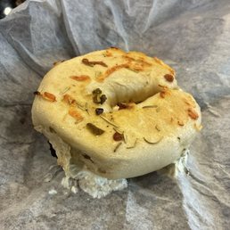 Jalapeño cheddar bagel with garlic and herb cream cheese