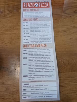 Menu photo 2 Blaze Pizza Temecula, CA