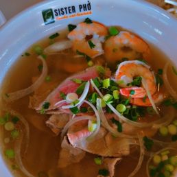 Beef pho with shrimp added Beef pho with shrimp added