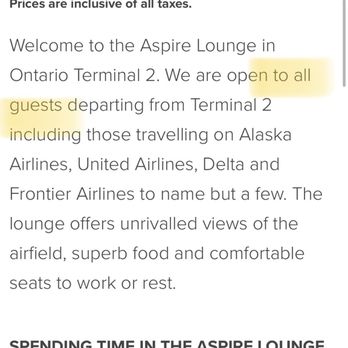 Aspire Lounge - Screenshot with the misleading information highlighted - Airport Lounges Near Me - Ontario, California Aspire Lounge - Screenshot with the misleading information highlighted - Airport Lounges Near Me - Ontario, California