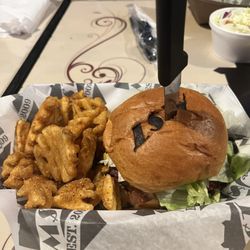 MST Pub & Grub - Bacon burger,  waffle fries with dry rub.