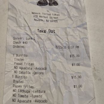 Tortas Lokas - Records of my transaction and the receipt that I was overcharged - Mexican Near Me - Newark, New Jersey Tortas Lokas - Records of my transaction and the receipt that I was overcharged - Mexican Near Me - Newark, New Jersey