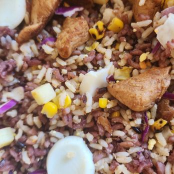 Roots Natural Kitchen - Chicken, brown rice, Root's rice, cabbage, diced cheese, egg, roasted corn, and onion - Salad Near Me - Bridgeville, Pennsylvania Roots Natural Kitchen - Chicken, brown rice, Root's rice, cabbage, diced cheese, egg, roasted corn, and onion - Salad Near Me - Bridgeville, Pennsylvania