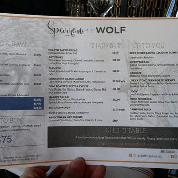 Sparrow + Wolf - Food menu - New American Near Me - Las Vegas, Nevada Sparrow + Wolf - Food menu - New American Near Me - Las Vegas, Nevada
