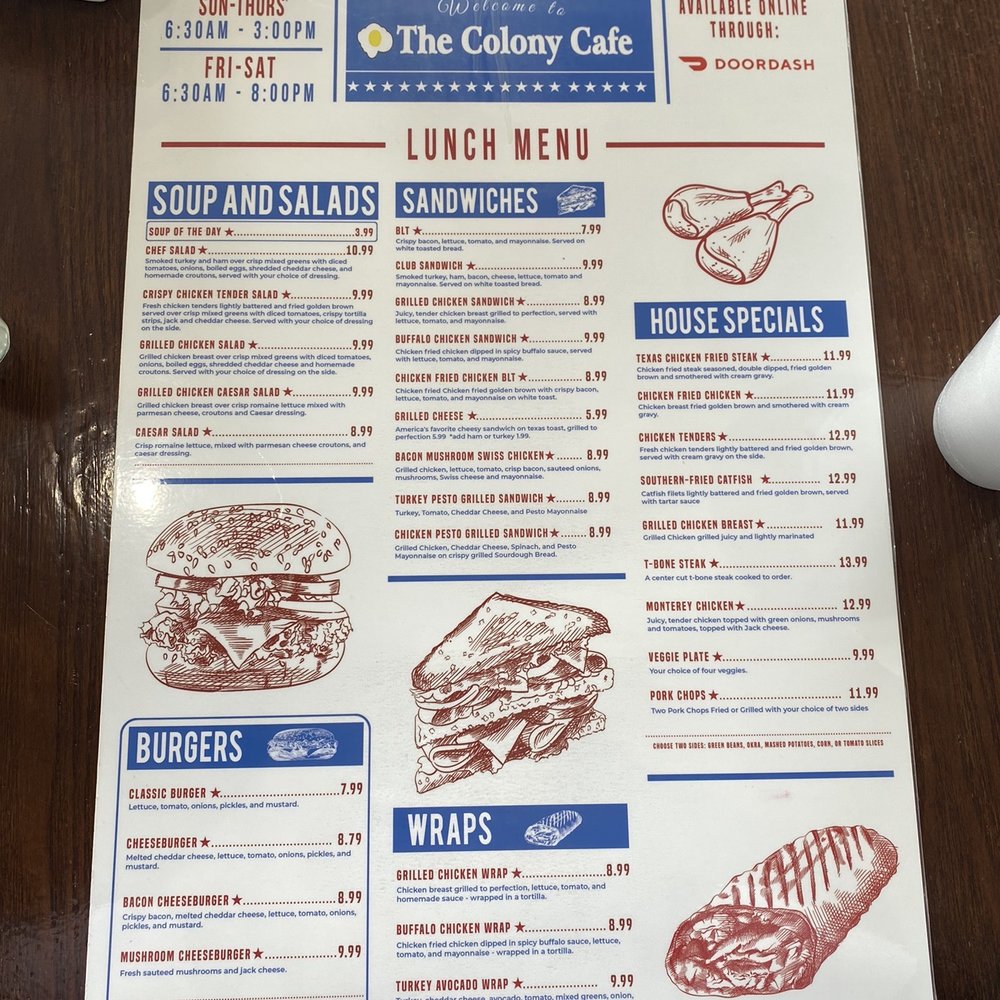 The Colony Cafe - Updated lunch menu - Breakfast & Brunch Near Me - The Colony, Texas
