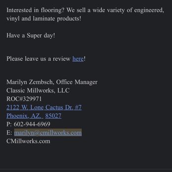 Classic Millworks - Marilyn telling me I should not let her workers take a break. - Flooring Near Me - Phoenix, Arizona