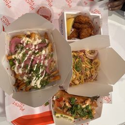 Lobster roll, Shrimp Cheese Fries, Soy Ginger Noodles, coconut shrimp Lobster roll, Shrimp Cheese Fries, Soy Ginger Noodles, coconut shrimp