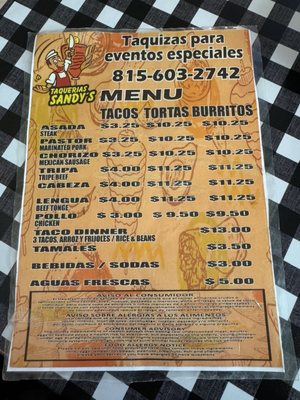 Menu photo 3 Taquerias Sandy's Crest Hill, IL Menu photo 3 Taquerias Sandy's Crest Hill, IL